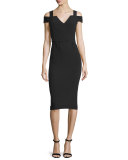 Cold-Shoulder V-Neck Midi Dress, Black