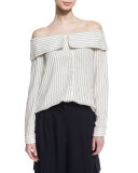 Frederic Off-the-Shoulder Striped Top, Ivory/Black