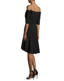 Nina Off-the-Shoulder Fishtail Dress, Black