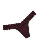 Low-Rise Heather Jersey Thong, Black/Wine