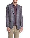 Check-Pattern Cheviot Twill Jacket, Blue/Taupe Fancy