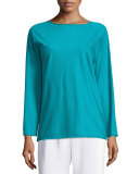 Long-Sleeve Round-Neck T-Shirt, Teal