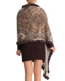 Rabbit-Trim Paisley Cashmere Stole, Gray