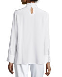 Mock-Neck Long-Sleeve Silk Tunic 