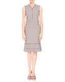 Doe Sleeveless Mini-Gingham Fringe Dress, Black/White