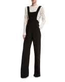 Harlow Crepe Overall Jumpsuit, Black