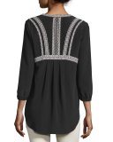 Loreto Embroidered Silk Blouse, Black