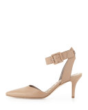 Okala Pointy Ankle-Wrap Pump, Nude