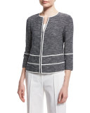 Aisha 3/4-Sleeve Zip-Front Tweed Jacket 