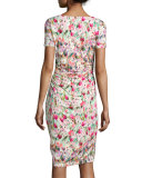 Short-Sleeve Floral-Print Ruched Jersey Dress