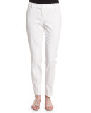 Stretch Micro Ottoman Pintucked Ankle Pants, Bianco