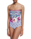 Le Jardin Floral-Print Bandeau One-Piece Swimsuit
