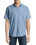 Caringella Checkerboard Short-Sleeve Sport Shirt, Turquoise