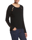 Ribbed Pointelle Inset Sweater, Black