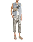 Metallic Leather Cropped Utility Pants