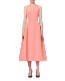 Sleeveless Tie-Back Midi Cocktail Dress, Shell Pink