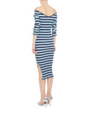 Socorro Striped Off-the-Shoulder Dress, Blue