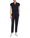 Tetra Surplice Cap-Sleeve Jumpsuit, Indigo Knit Five