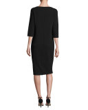 3/4-Sleeve Textured Slim Dress, Black