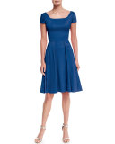 Short-Sleeve Crepe Fit-And-Flare Dress