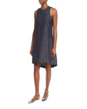 Sleeveless Chambray High-Low Shift Dress, Dark Blue