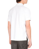 Short-Sleeve Polo Shirt w/Striped Pocket, White