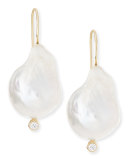 14k Gold Pearl & Diamonds Earrings