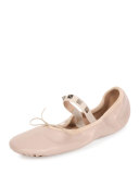 Rockstud Leather Ballerina Flat, Poudre