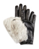 Leather & Rabbit Fur Gloves, Black