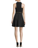 Sleeveless Neoprene Mini Dress, Black