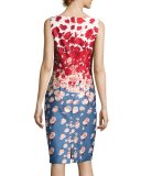 Sleeveless Floral Cocktail Dress, Blue/Red