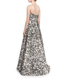 Strapless Sequined-Embroidered Organza Gown, White/Black