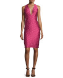 Sleeveless Jacquard Cocktail Dress, Rose