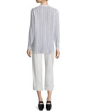 Striped Split-Neck Button-Down Shirt