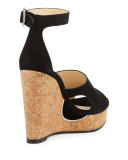 Neyo Suede/Cork Ankle-Wrap Wedge Sandal