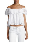 Celestine Off-the-Shoulder Eyelet Top, White