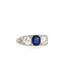 Estate Edwardian Three-Stone Sapphire & Diamond Ring, Size 5.5