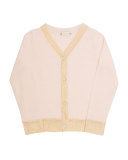 Metallic-Trim Wool V-Neck Cardigan, Pink, Size 3-8