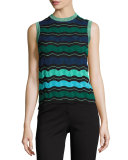 Ripple-Stitch Ribbon-Stripe Tank Top, Teal