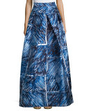 Full Abstract Printed Ball Skirt, Blue