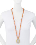 Beaded Moonstone Pendant Necklace, Pink