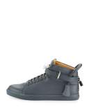 100mm Men's Leather High-Top Sneaker, Dark Gray