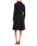 Long-Sleeve Asymmetric-Zip Coat Dress, Black