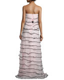 Tiered Silk Organza Strapless Gown, Light Pink