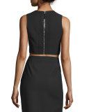 Bowen Sleeveless Crepe Cropped Top, Black