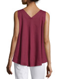 Justine Sleeveless Linen-Blend Flowy-Back Blouse, Radicchio