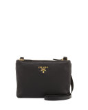 Vitello Diano Double-Zip Crossbody Bag, Black (Nero)