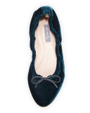 Gelsey Velvet Ballerina Flat, Petrolio