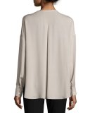 Long-Sleeve Embroidered Stretch-Silk Blouse