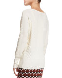 Dolman-Sleeve Wool V-Neck Sweater, Whitewash